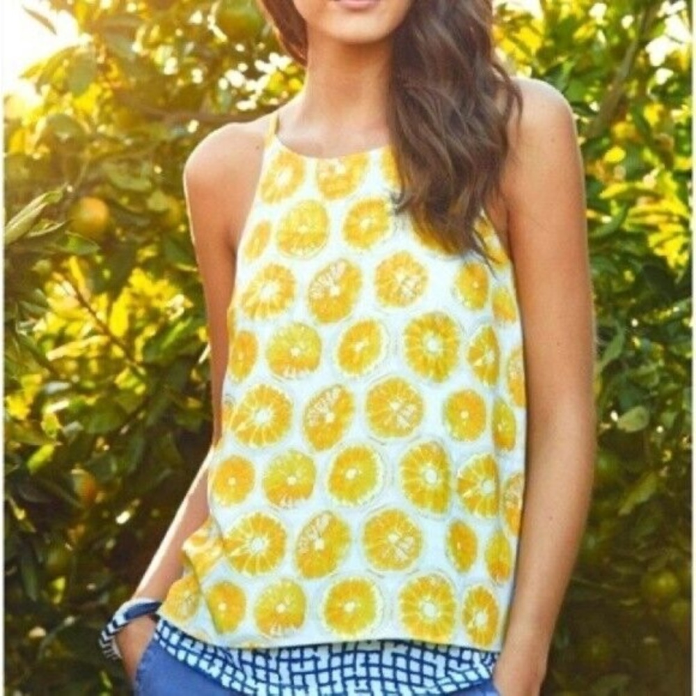 Anthro Porridge Lemon Print Swing Tank Layered Boho Top Size Small Yellow White